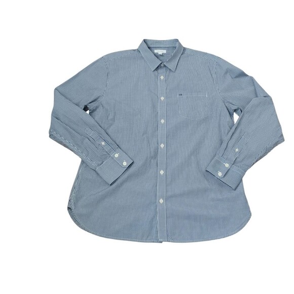 Calvin Klein Checkered Dress Shirt Button up Blue and White Woven size Large - Picture 11 of 15